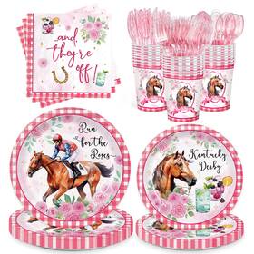 Mirzophel 772882267498 168pcs Derby Party Supplies Include Plates Napkins Cups Disposable Tableware