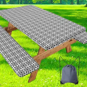 Fszb010-3pc Misaya Picnic Table Cover With Bench 30 Inch X 72 Black And White