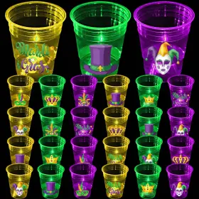 Pdb-3s-khj-c-f-1 Mishunyus 40 Pcs Mardi Gras Glow Cups For Party 16 Oz Purple Yellow Green