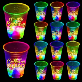 Srxddb-1 Mishunyus 24 Pack Glow Birthday Squad Cups 16oz - Reusable Light Up Party Cup