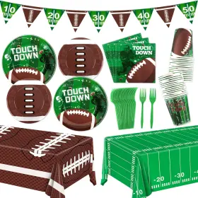 Ptps-ftb-01 Miucat Football Party Supplies Set Serve 24 Includes Dinner Plates Dessert Cups