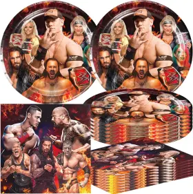 Miuxe 743333857674 40pcs Wrestling Party Supplies Include 20 Plates Napkins For The