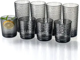 Ar01-2 Miyopesi 15oz And 22oz Grey Acrylic Glasses Drinkware Set Of 8 15 Oz 22 Gray