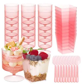 Mkoeveng 762849728186 120 Packs Pink Dessert Cup With Spoons 5 Oz Mini Clear Parfait Cups Square D