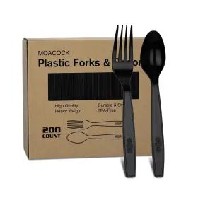Blk-fksp-200 Moacock 200 Count Plastic Silverware Heavy Weight Forks Spoons Disposable U