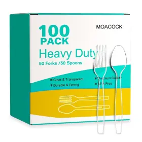 Fk-sp-5050 Moacock 100 Count Plastic Silverware Heavy Weight Forks Spoons Disposable Ut