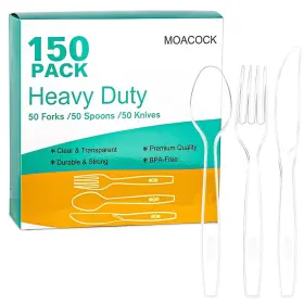 Fkst-150 Moacock 150 Pcs Clear Plastic Silverware Heavy Weight Forks Spoons Knives Di