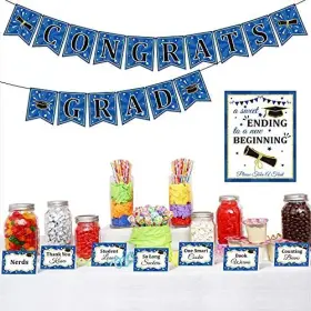 Moaxmoa 794590274049 Congrats Grad Banner Candy Bar Dessert Buffet Sign Tent Cards Table Food Labe