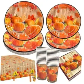 Hfds-121 Mokeja Party Happy Fall Thanksgiving Decorations Tableware Set Pumpkin Maple Harvest