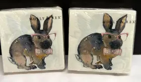 Molly & Rex 802126136300 And Easter Bunny Pink Glasses Bow Tie 80 Cocktail Napkins 2 Pkgs 40 Each