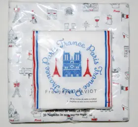 Monoprix 350033392083 Lot Of 2 New Francoise Paviot Paris-themed Disposable Napkin Set White Blue Red