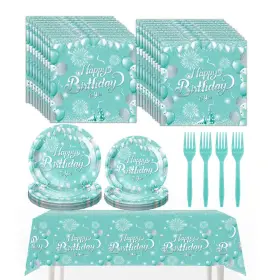 Morbanner 765150777089 Teal Blue Tableware Set For Happy Birthday Table Decorations Th