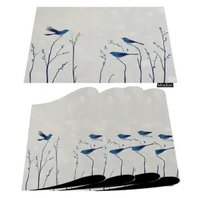 Placemats-b92 Moslion Watercolor Robin Placemats Animal Birds Sitting On 12 X 18 Inch Bird