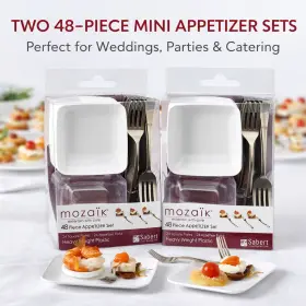 Mozaik 039982025459 96pc Mini Disposable Plates Forks Appetizer Tasting Party Catering