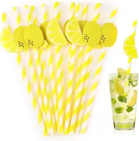 Cwgkxjc3e Mozeat Lens 560008 2 30 Pack Lemon Patterned Paper Drinking Straws 7.76 Inches 7.7 Inch Yellow