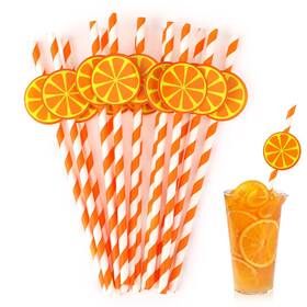 Mozeat Lens 560009 1 Vxc8mxyg Disposable Lemon Straws Cute Oange Striped Patterned 7.7 Inch Theme
