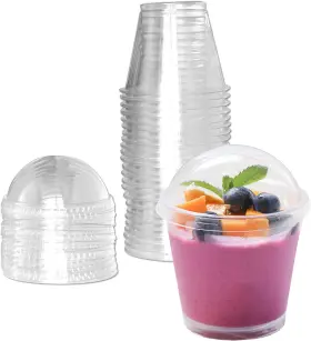 6oz-25 Mr.foam 445008434458 Clear Plastic Cups With Lids Sets Mini Parfait No Holes Dome Li