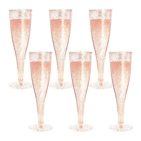 Flutes6pc Mr.foam 742484948286 Disposable Champagne Rose Gold Glitter Plastic Glasses For P