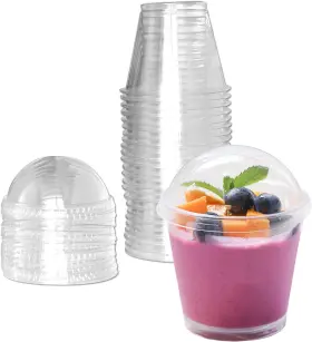 6oz-25 Mr.foam 744759583246 Clear Plastic Cups With Lids Sets Mini Parfait No Holes Dome Li