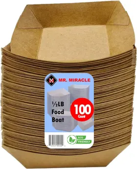 Mr. Miracle 445056360396 Kraft Paper 1/2 Pound Food Tray. Pack Of 100. Disposable Recyclable