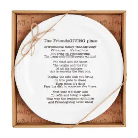 Mud Pie 718540845066 Holiday Friendsgiving Plate 10 Inch Dia White