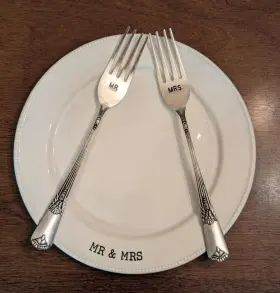 Mudpie 718540316405 Mud Pie Cake Tasting Plate And Forks Original Package Mr Mrs. Wedding Bride