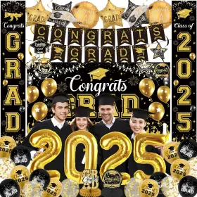 Muforu 765015672658 Graduation Decorations 2025 43-piece Luxury Black Party Supplies Set With Bal