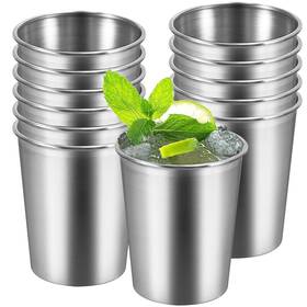 Muklei 739642607758 16 Pack 8oz Stainless Steel Cups Stackable Silver