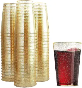 Munfix 445053668679 100 Glitter 12 Oz Clear Plastic Cups Tumblers Gold Disposable Wed