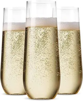 Munfix 739992998865 48 Pack Stemless Plastic Champagne Flutes Disposable 9 Oz Clear Toast