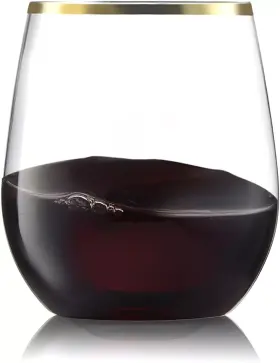 Munfix 810065460417 24 Pack Stemless Wine Glasses Gold Rim Disposable Clear Plastic 12oz