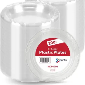 Munfix 810065460424 6 Inch Clear Plastic Plates 200 Bulk Pack - Disposable Cake For