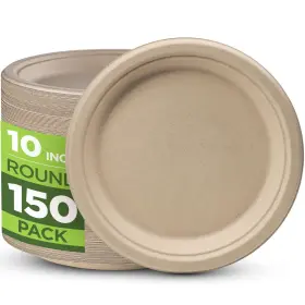Munfix 810065460639 100% Compostable Paper Plates Heavy Duty -150 Pack Biodegradable Disposable P