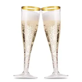 Munfix 810065460653 100 Pack Gold Plastic Champagne Flutes 5 Oz Clear Toasting Glasses F