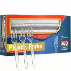 Munfix 810065460745 360 Count Clear Plastic Forks Heavy Duty Premium Disposable