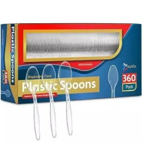 Munfix 810065460752 360 Count Clear Plastic Spoons Heavy Duty Premium Disposable Heat Re