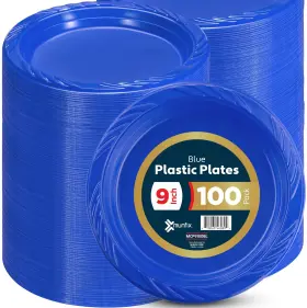 Munfix 810065460899 100 Plastic Plates Set - 9 Inch Dinner Disposable Bulk