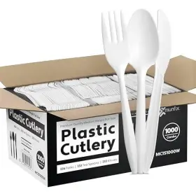 Munfix 810065461087 1000 Count White Silverware Set 334 Plastic Forks 333 Spoons Plas
