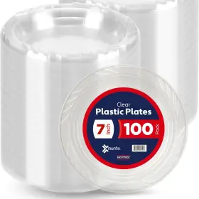 Munfix 810065461247 100 Clear Plastic Plates Set 7 Dessert/salad Disposable Bulk Pack Party Bbq