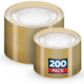 Munfix 810065461315 200 Gold Plastic Plates Set 100 Pcs 10 Inch Clear Dinner And 1
