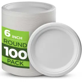 Munfix 810065461339 100% Compostable Paper Plates 100 Pack 6 Inch Heavy Duty Biodegradable Micro