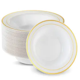 Mb1250gr Munfix 50 Gold Plastic Bowls Set 12oz Disposable Fancy Soup Heavy Duty