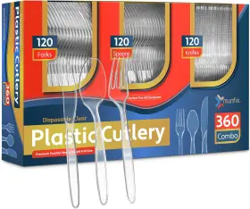Mccs360c Munfix 360 Count Plastic Silverware Set 120 Clear Forks Spoons