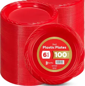 Mcp6100r Munfix 6 Inch Red Plastic Plates 100 Bulk Pack - Disposable Cake