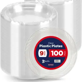Mcp9100c Munfix 100 Clear Plastic Plates Set - 9 Inch Disposable Dinner Bulk Pa