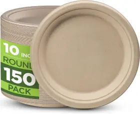Mep10150n Munfix 100% Compostable Paper Plates Heavy Duty -150 Pack Biodegradable Disposable Of