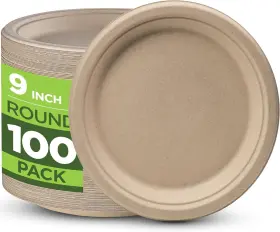 Mep9100n Munfix 100% Compostable Paper Plates Heavy Duty - 100 Pack 9 Inch Brown