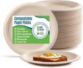 Mep9150n Munfix Paper Plates 9 Inch 150 Count Brown Heavy-duty - Microwavable Hot And Cold