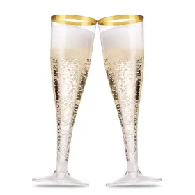 Mf580gr Munfix 80 Pack Gold Rimmed Plastic Champagne Flutes 5 Oz Clear Toasting