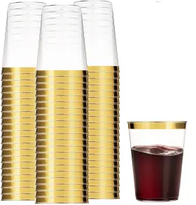 Mt14100gr Munfix 100 Gold Plastic Cups 14 Oz Clear Tumblers Rimmed Fancy Disposabl